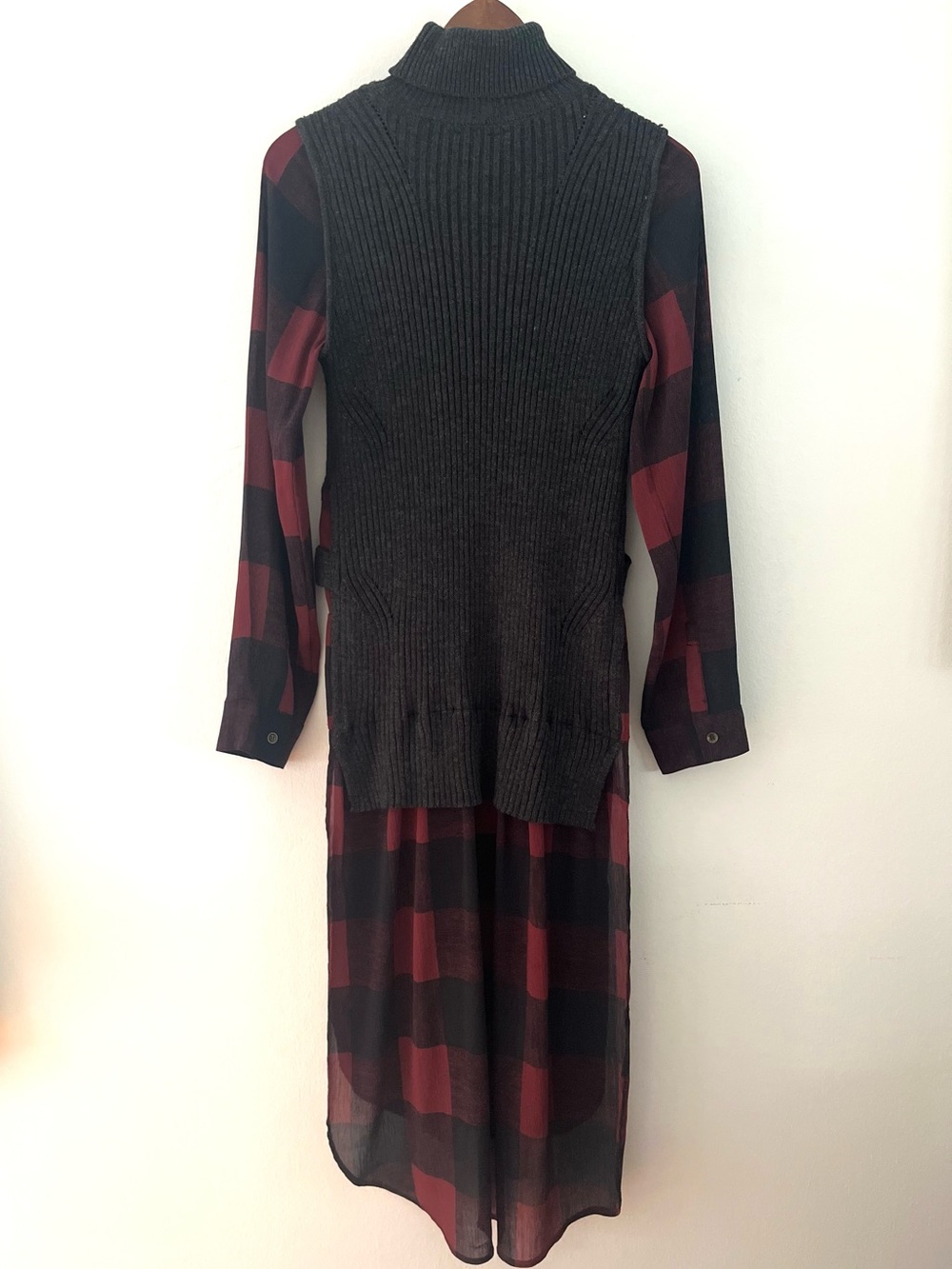 Rock & Republic Dress Sweater Faux Layered Sheer Bottom Buffalo Plaid Size Large - Picture 9 of 10